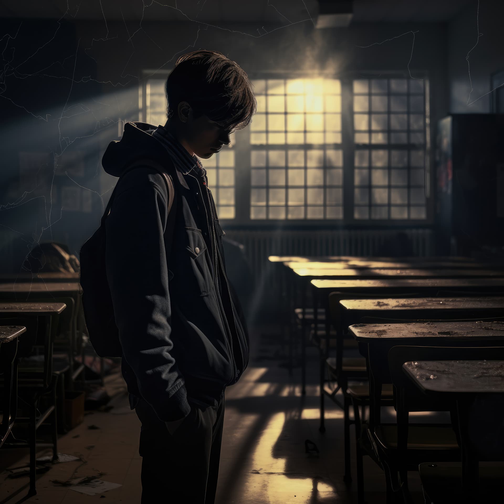 Student sitting alone in a quiet room